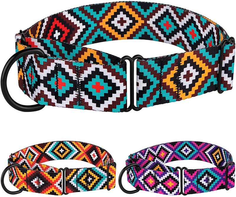 CollarDirect Aztec Martingale Collars for Dogs Heavy Duty Tribal Pattern Safety Nylon Training Collar Large Medium Small (Ethnic Teal, M, Neck Size 12"-17") - Image 1